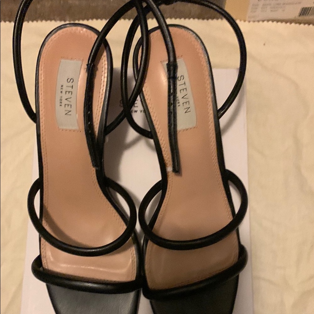 Steven New York Black Stiletto Heels with Strappy Design